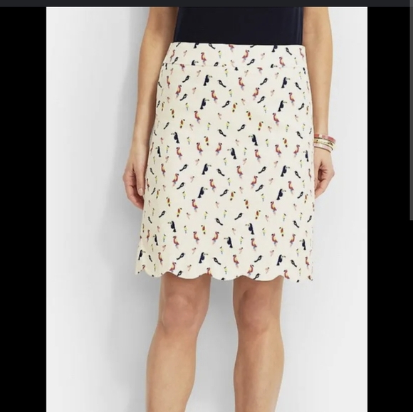TALBOTS Parrot Toucan Skirt 10 Scalloped Hem Cotton Cream White - Picture 10 of 10